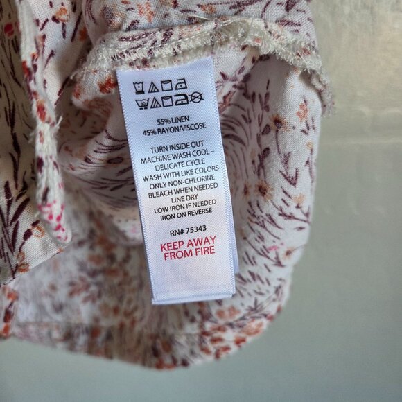 Joie Linen Blend Floral Top & Shorts 2 Piece Set Size Medium Pajama Lounge Fall - Picture 11 of 11